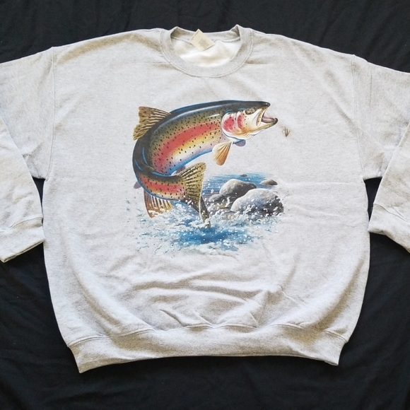 Gildan | Sweaters | Fishing Sweatshirt Rainbow Trout Tee | Poshmark